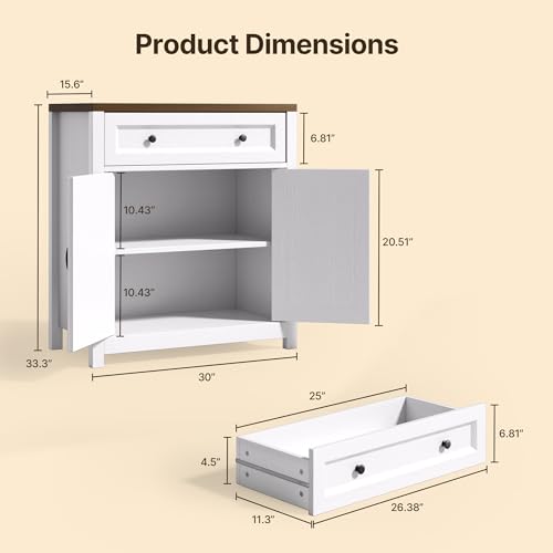 Storage Cabinet with Adjustable Shelf, 2-Door Farmhouse Buffet, view 3