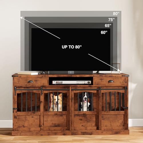 72" Double Dog Crate Furniture with Storage for 2 Medium Dog Brown, view 7