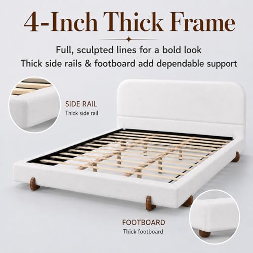 Elegant Chenille White Curve-Platform Bed, view 7
