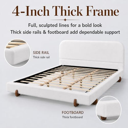 Elegant Chenille White Curve-Platform Bed, view 7