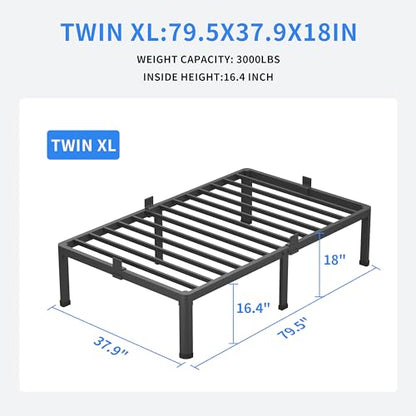 18 Inch Twin XL Bed Frames with Round Corner Leg Mattress Slide Stopper, view 3