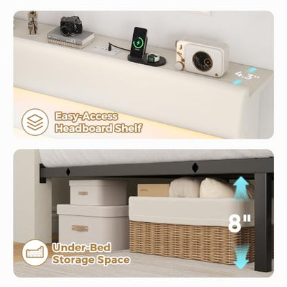 Beige Queen Bed Frame with Drawers and Headboard, view 8
