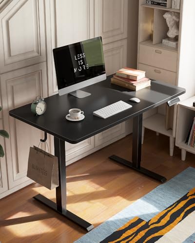 55 x 28 Inch Large One-Piece Standing Desk, Adjustable Height Electric Computer Home Office Sit Stand up Whole Board Workstation, with Memory Presets, Headphone Hook, Black