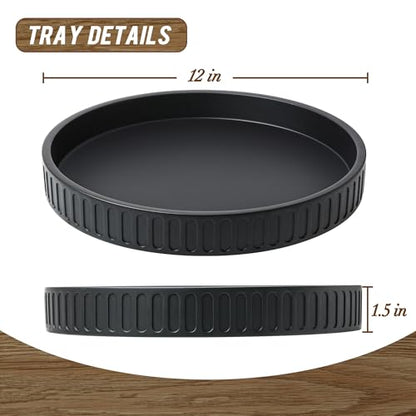 12in Decorative Tray for Coffee Table Tray Decor, Black 100% Solid Concrete Decorative Round Tray for Kitchen, Living Room, Home Decor