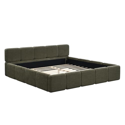 Olive Green Modern California King Bed Frame with Headboard, view 8