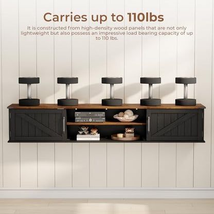 63" Farmhouse Floating TV Stand with Doors for TVs up to 80", Black, view 6