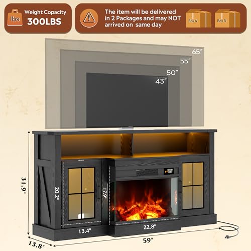 3-Sided Glass Electric Fireplace TV Stand for 65 Inch TV, view 3