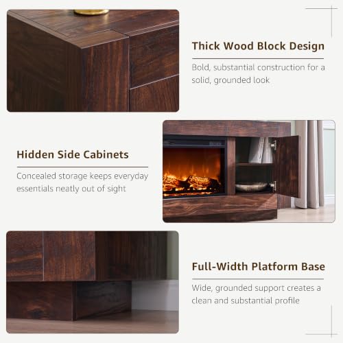 70" Fireplace TV Stand for 80" TV, 36" Electric Fireplace, Dark Walnut, view 7