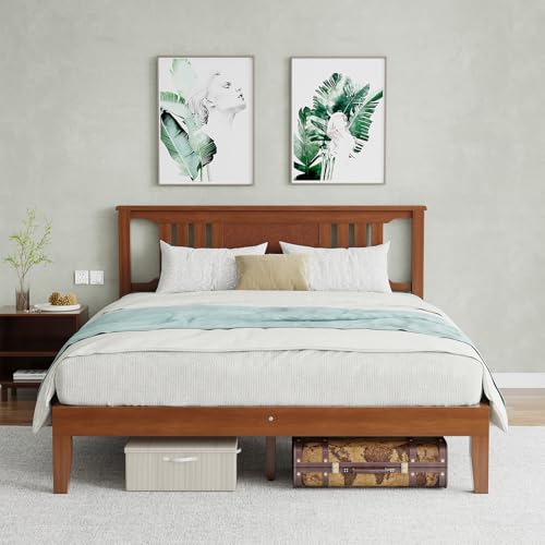 Wood Bed Frame, Queen Size Platform Bed Frame with Headboard, view 6