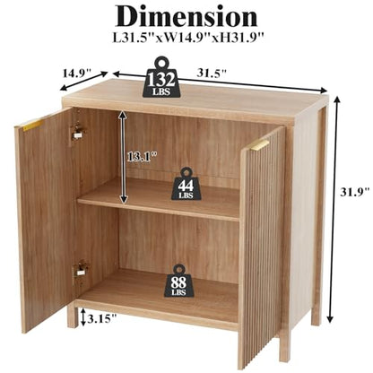 Sideboard Buffet Cabinet, 31" Storage Cabinet with 2 Doors and Adjustable Shelves, Sideboard Console for Dinning Room, Kitchen and Living Room - Oak