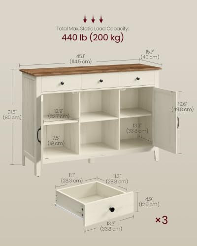 Buffet Cabinet, Coffee Bar with 3 Drawers, Adjustable Shelf, view 3