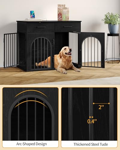 39.4'' Dog Crate Furniture with Storage & Power Indoor Dog Kennel, view 8