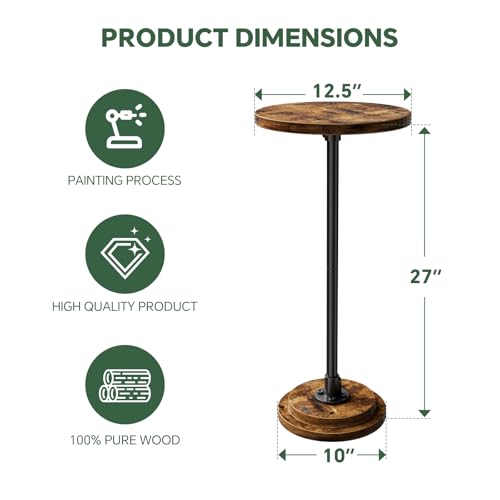 Small Side Table, Round Drink Table, Sofa End Table for Living Room, Coffee Tables for Bedroom, Rustic Brown