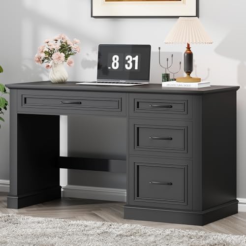 Farmhouse 47" Workstation Computer Desk with Drawers, Pure Black, view 7