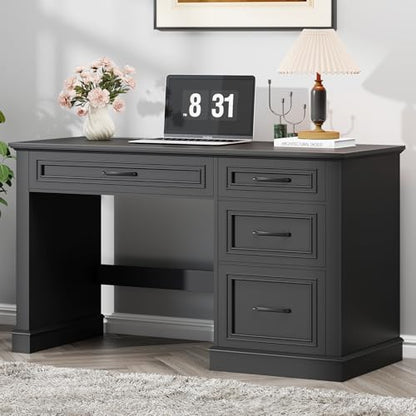 Farmhouse 47" Workstation Computer Desk with Drawers, Pure Black, view 7