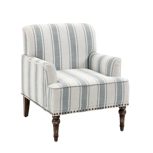 Stripe Accent Chairs Set of 2, Living Room Arm Chair Modern Nailhead Trim Club Armchair, Comfy Upholstered Sofa Lounge Seat Reading Seat Bedroom Side Seating for Home Office, Blue