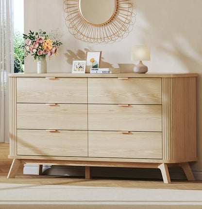 55" Wide Fluted 6 Drawers Dresser for Bedroom, view 2