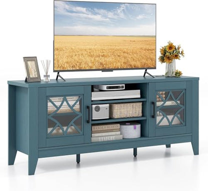 Farmhouse TV Stand for 65 Inch TV, Entertainment Center, Teal Blue, view 2