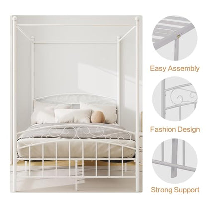 Metal Canopy Bed Frame Full Size with Headboard & Footboard, view 4