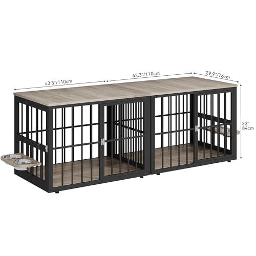 88.6" Double Dog Crate Furniture with Bowls & 3 Doors, view 7