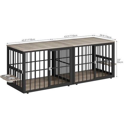 88.6" Double Dog Crate Furniture with Bowls & 3 Doors, view 7