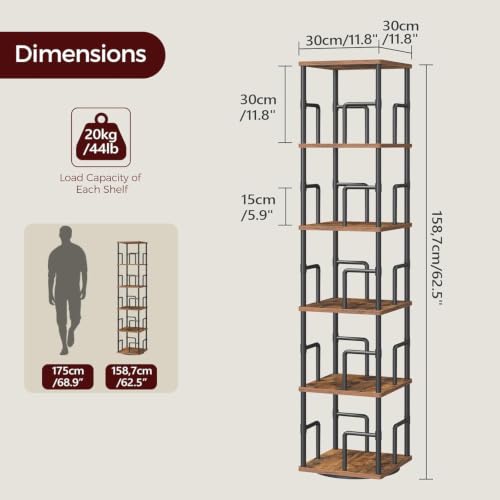 5-Tier Rotating Bookshelf, Freestanding Corner Bookshelf, 360° Spinning Bookcase, view 4
