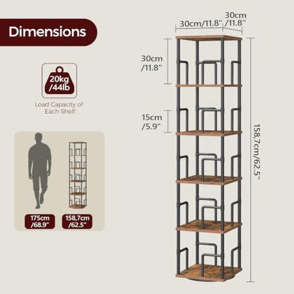 5-Tier Rotating Bookshelf, Freestanding Corner Bookshelf, 360° Spinning Bookcase, view 4
