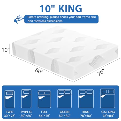 King Mattress, 10 inch King Size Memory Foam Mattress in a Box, view 3
