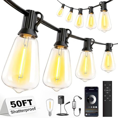 50ft-LED-Lights-Outdoor-Waterproof-String Lights-Patio-Outside-Porch-Backyard-Garden-Gazebo-Yard-Deck-Balcony-Party-Camping-House-Hanging-Lighting-Bulb-Remote-Bluetooth-Hanging-Edison-ST38