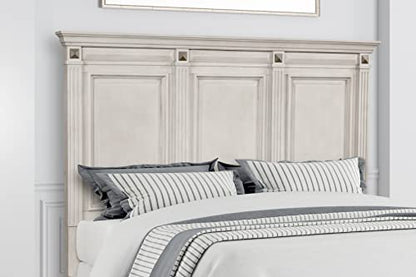 Renova Distressed Parchment Wood Bedroom Set, King Panel Bed, Dresser, Mirror, Nightstand, Chest
