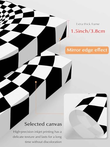 NuYeBiofx 3D Checkerboard Tunnel Canvas Wall Art Prints,40"x28" Framed Picture Artwork Black White Optical Illusion Printed Canvas Oil Painting for Living Room Bedroom Office,Ready to Hang