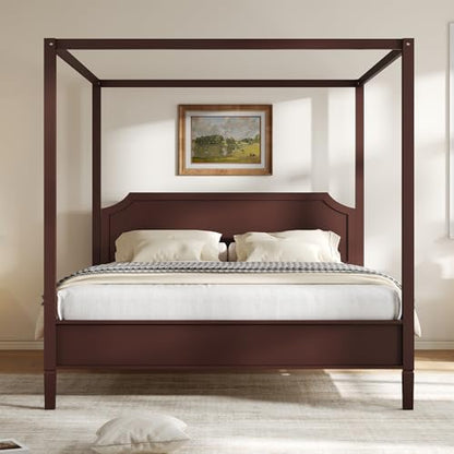 Modern Wooden Canopy Bed Frame with Headboard, view 7