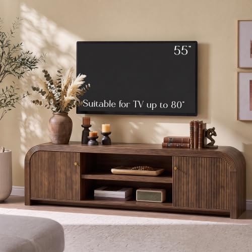 70" Modern TV Stand with Large Storage, Dark Walnut, view 7
