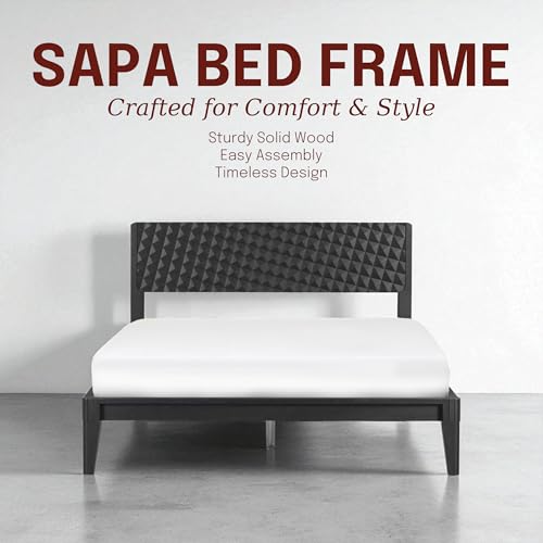 Sapa Solid Wood Bed Frame with 3D Carved Headboard, Japanese Joinery, view 4