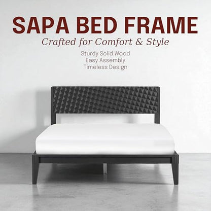 Sapa Solid Wood Bed Frame with 3D Carved Headboard, Japanese Joinery, view 4