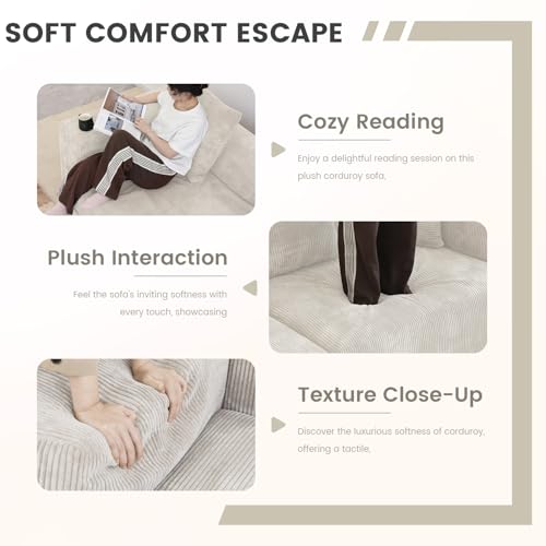 Cloud Couch Modular Sectional Sofa,141.73inch L Shaped Couch,Oversized Corduroy Couches with Ottoman and Pillows, Beige 4 Seaters Cushion Covers Removable& Washable