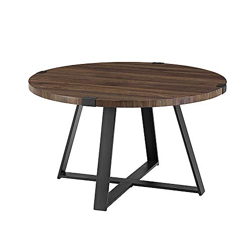 Anastasia Modern Metal Wrap X Base Coffee Table, 30 Inch, Dark Walnut and Black