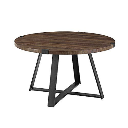 Anastasia Modern Metal Wrap X Base Coffee Table, 30 Inch, Dark Walnut and Black