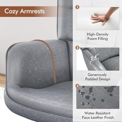 Yaheetech Accent Chairs, Large PU Leather High-Back Chair w/Metal Legs, Pottery Barn Style Living Room Chairs for Bedroom/Home Office, Gray