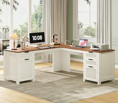 59" Farmhouse L Shaped Desk with Drawers & Storage Cabinet for Home Office, view 4