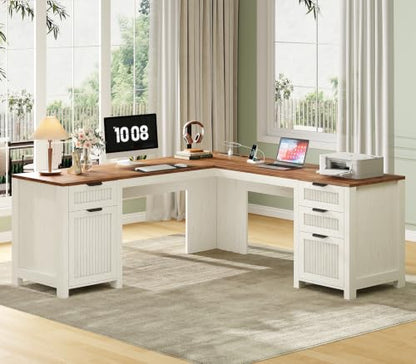 59" Farmhouse L Shaped Desk with Drawers & Storage Cabinet for Home Office, view 4