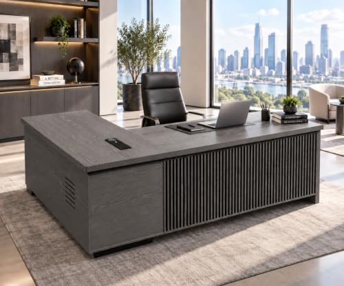 79" Executive L-Shaped Desk with Reversible Return, File Drawer, Power Hub, view 2