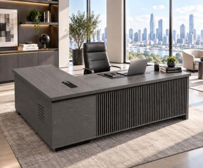 79" Executive L-Shaped Desk with Reversible Return, File Drawer, Power Hub, view 2