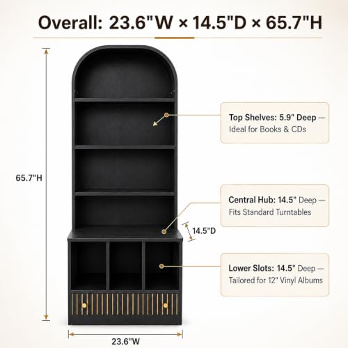 HOJEVE MCM Record Player Bookshelf, view 3
