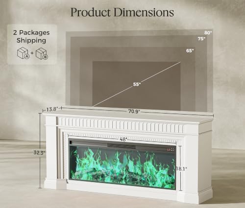 70'' Fireplace TV Stand with 48'' Electric Fireplace, view 4