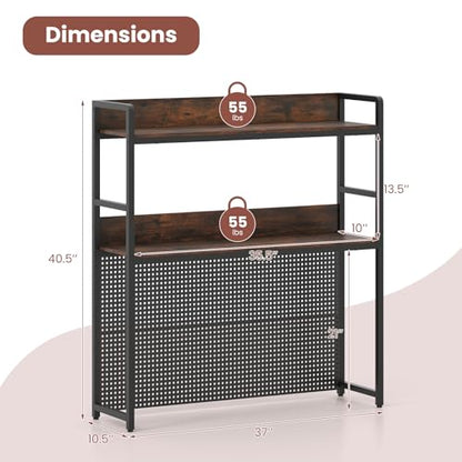 LDAILE 2-Tier Desk Hutch with Pegboard Desktop Organizer, view 4