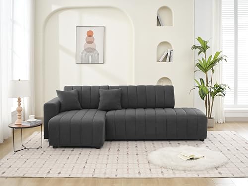 Plush L Shaped Tufted Corner Sofa with Decorative Pillows