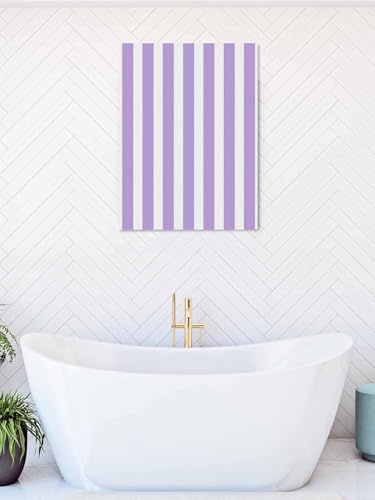 NuYeBiofx Minimalist Light Purple Stripes Canvas Wall Art Prints,48"x32" Framed Picture Artwork Modern Lavender Lines Printed Canvas Oil Painting for Living Room Bedroom Office,Ready to Hang