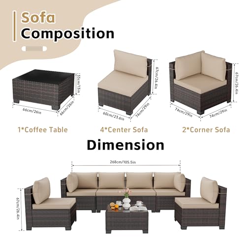 LAFWLL 7 Pieces Outdoor Patio Furniture Sets,Rattan Conversation Sectional Set,Manual Weaving Wicker Patio Sofa with Tea Table