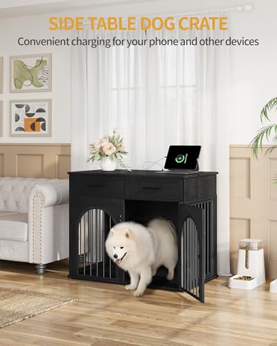 39.4'' Dog Crate Furniture with Storage & Power Indoor Dog Kennel, view 5
